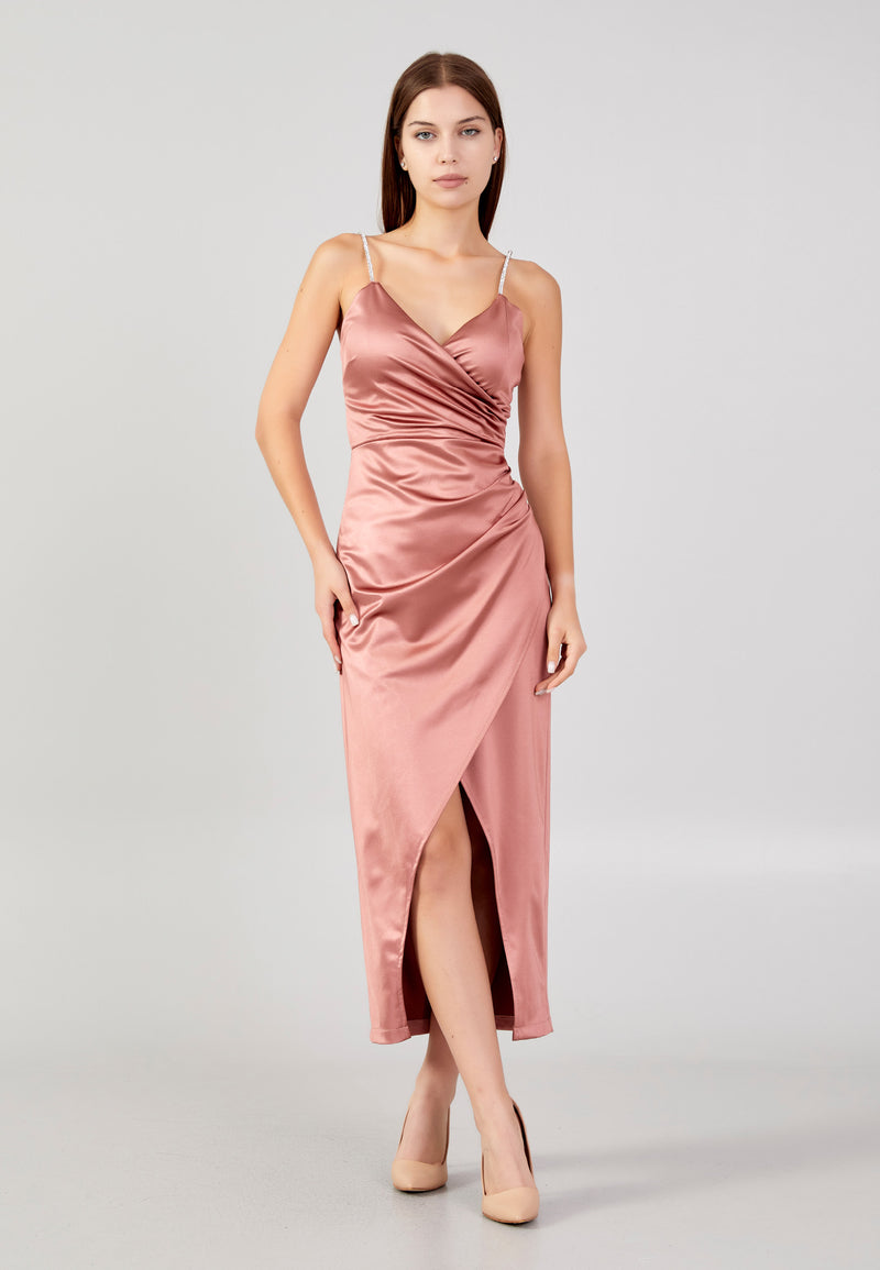 Rose Gold Colored Spaghetti Strap Maxi Avanti Milano Formalwear Rose Gold Colored Spaghetti Strap Maxi Avanti Milano Formalwear