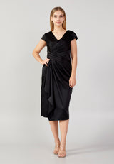 Black Fitted Curtain Quarter Shoulder Dress