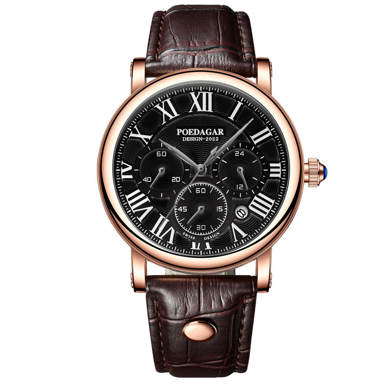Avanti Men's Luxury Circular Case Leather Strap Wristwatch