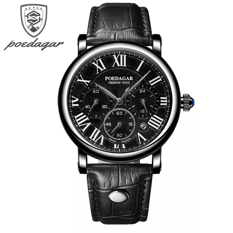 Avanti Men's Luxury Circular Case Leather Strap Wristwatch