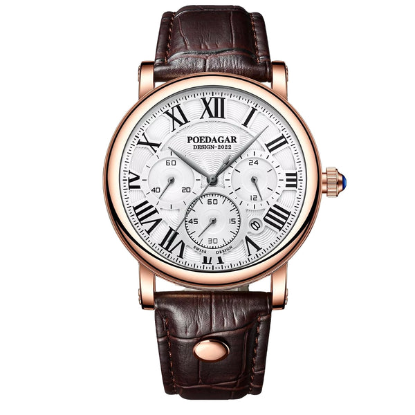 Avanti Men's Luxury Circular Case Leather Strap Wristwatch