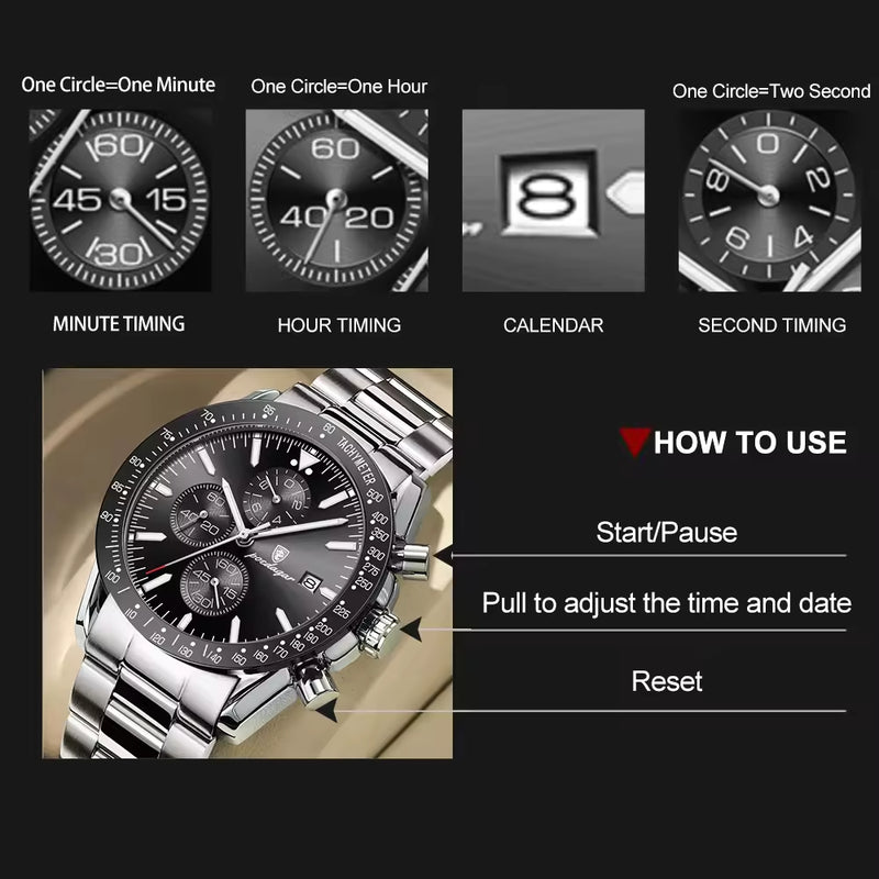 Avanti Luxury Men's Circular Case Functional Time Keep Wrist Watch