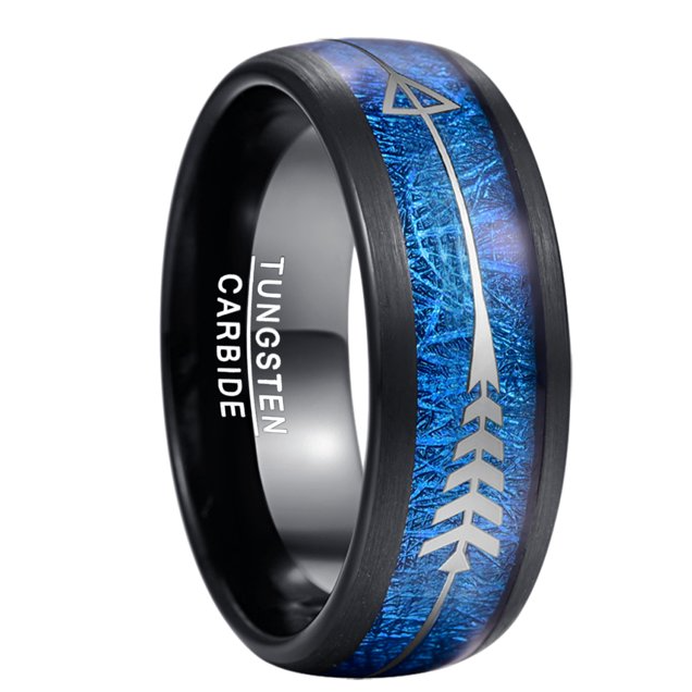 Black/ Blue Avanti Milano Arrow Patterned Tungsten Ring