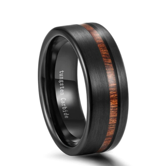 Black/Brown Avanti Milano Wood Grain Stripe Tungsten Ring