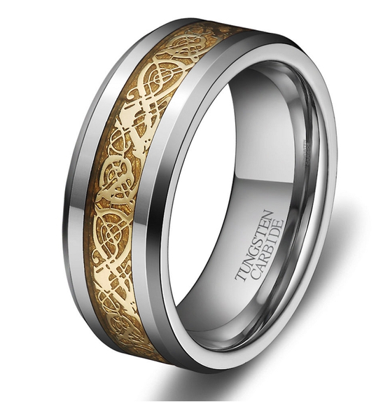 Silver/Gold Avanti Milano Patterned Tungsten Ring