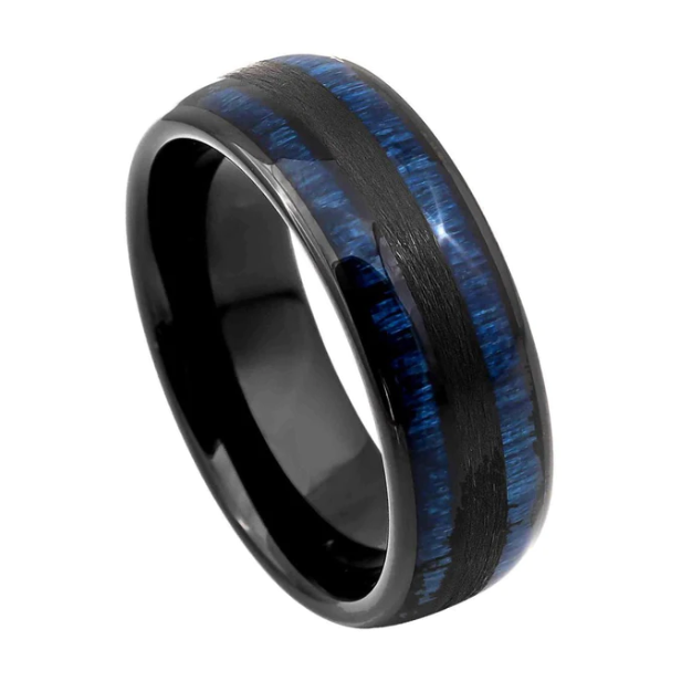 Black/Blue Avanti Milano Double Banded Tungsten Ring