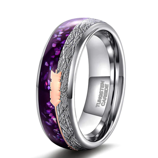 White/Purple Avanti Milano Ice Patterned Tungsten Ring