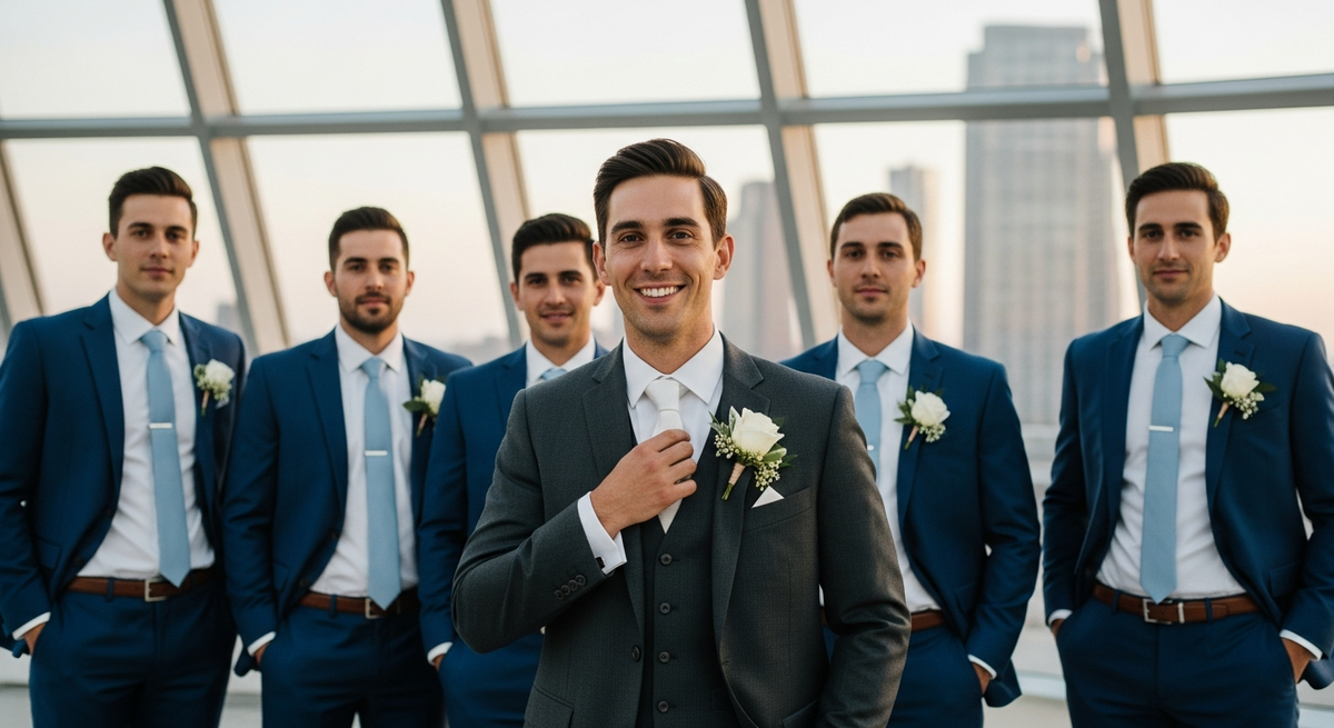 Groomsmen in coordinated suits