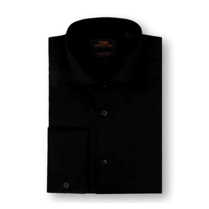 Black | Steven Land Sateen Solid Dress Shirt |100% Cotton