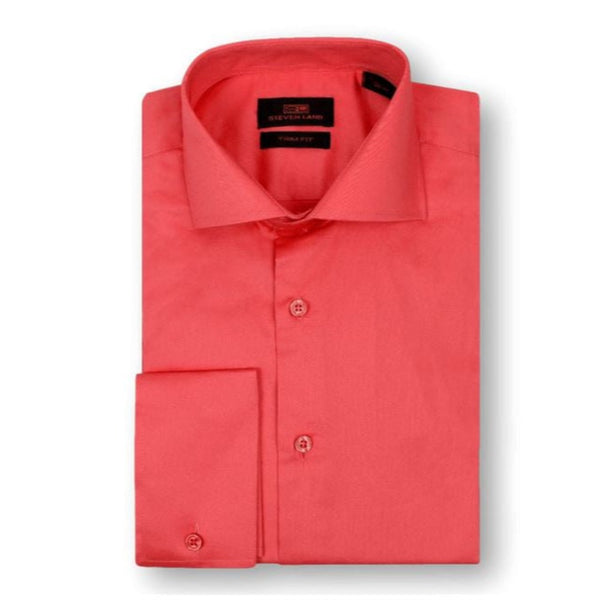 Coral | Steven Land Sateen Solid Dress Shirt |100% Cotton