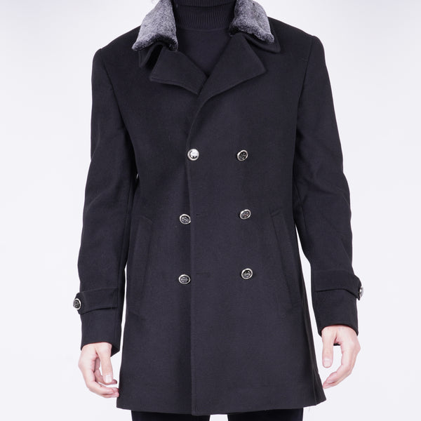 Black Avanti Milano Solid Fur Notched Lapel Coat
