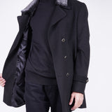 Black Avanti Milano Solid Fur Notched Lapel Coat