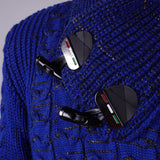 Blue/Grey Patterned Buckle Up Turtle Neck Knitted Pullover Sweater