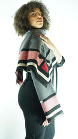 Grey/Pink/Red Patterned Scarf