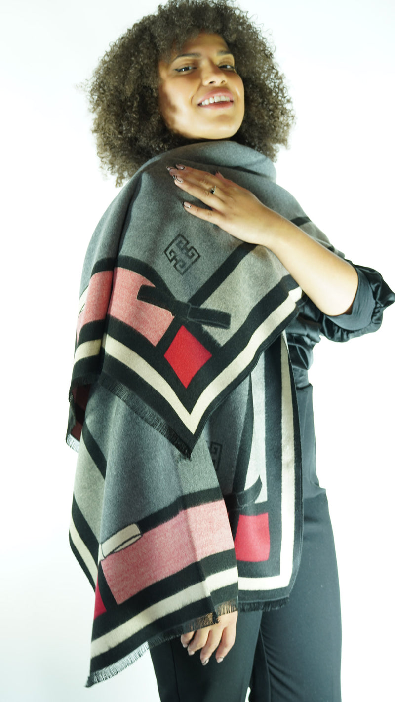 Grey/Pink/Red Patterned Scarf