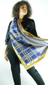 Navy Blue/Yellow Plaid Patterned Scarf