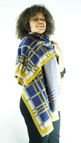Navy Blue/Yellow Plaid Patterned Scarf