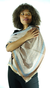 Sky blue/ Tan Maze patterned scarf