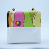 White Avanti Milano Multicolored Geometric Patterned Bamboo Handle Hand/Shoulder Bag