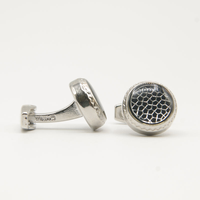 Avanti Milano Silver/Black Crack Patterned Cufflink