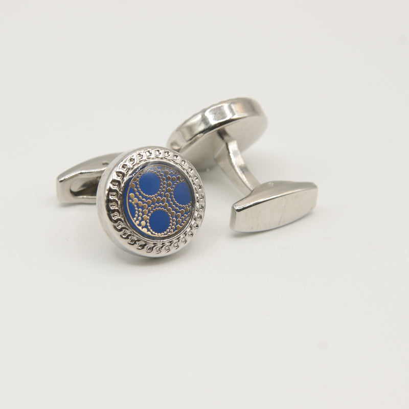 Avanti Milano Round Blue/Silver Circle Patterned Cufflinks