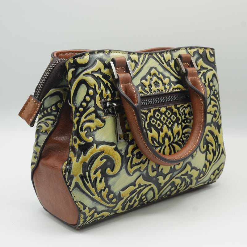 Green Avanti Milano Floral Patterned Double Handle Hand Bag
