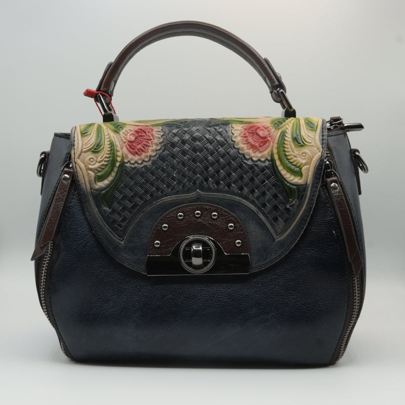 Blue Avanti Milano Floral Patterned Satchel Bag
