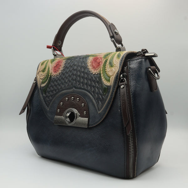 Blue Avanti Milano Floral Patterned Satchel Bag