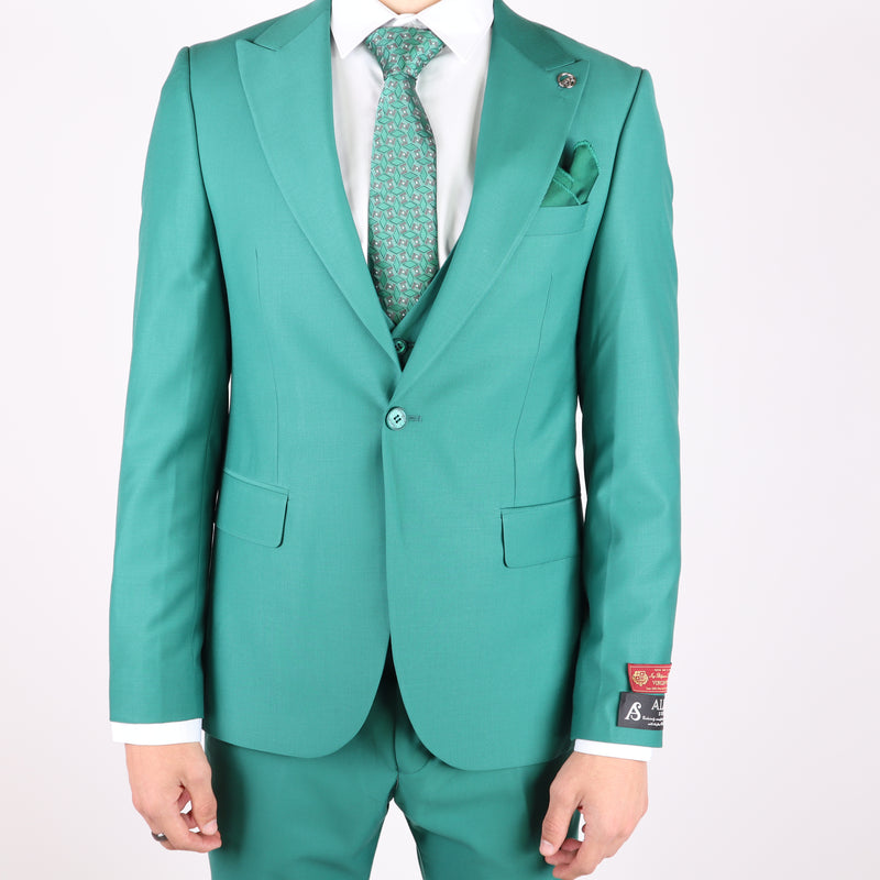 Emerald Green Avanti Milano Wide Peak Lapel Three Piece Suit Avanti Milano Formalwear Emerald Green Avanti Milano Wide Peak Lapel Three Piece Suit Avanti Milano Formalwear