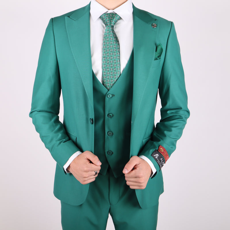 Emerald Green Avanti Milano Wide Peak Lapel Three Piece Suit