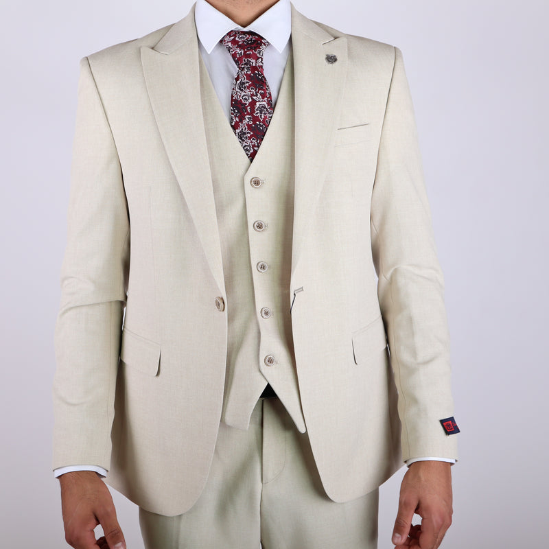 Cream Avanti Milano Textured Three Piece Suit