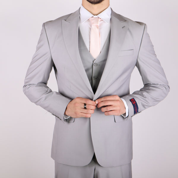 Light Grey Avanti Milano Peak Lapel Three Piece Suit