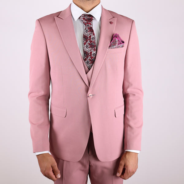 Medium Pink Avanti Milano Textured Double Breasted Vest Three Piece Suit