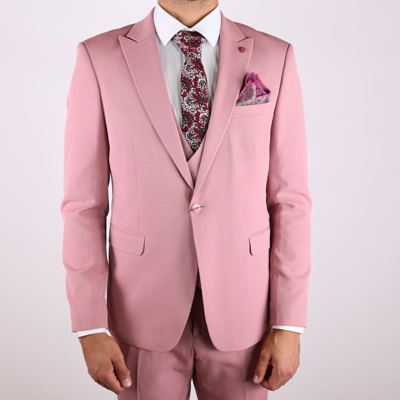 Medium Pink Avanti Milano Textured Double Breasted Vest Three Piece Suit