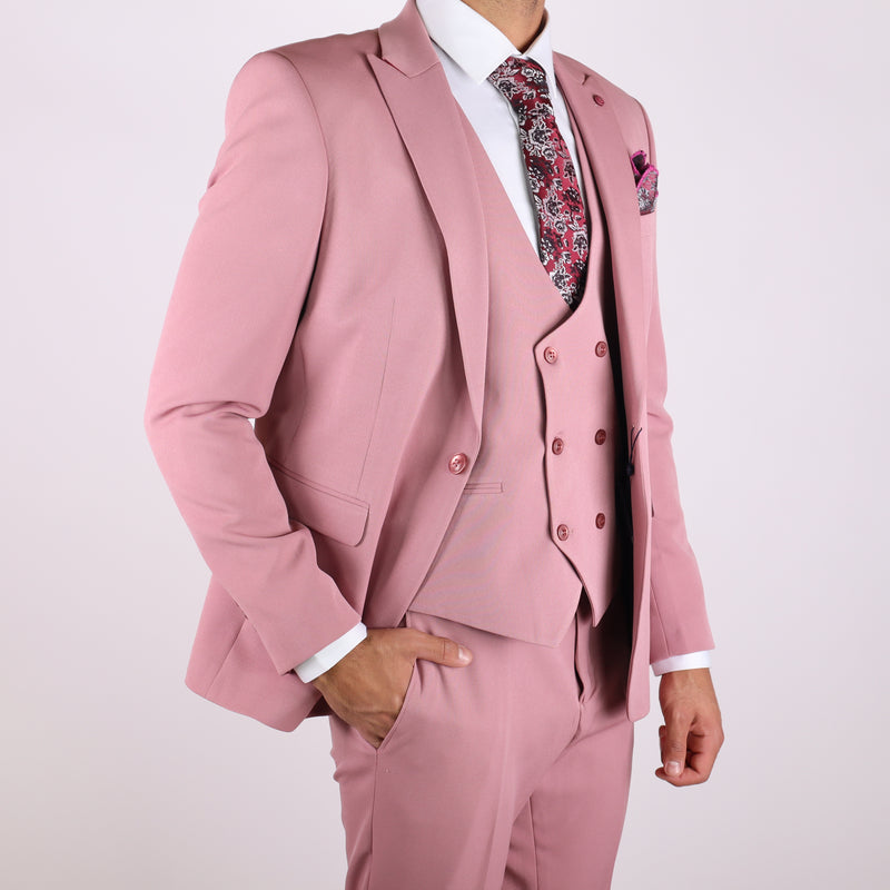 Medium Pink Avanti Milano Textured Double Breasted Vest Three Piece Suit