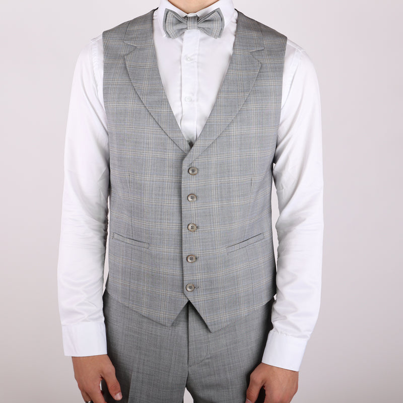 Light Grey Avanti Milano Window Pane Patterned Vest Three Piece Suit