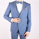 Blue Avanti Milano Window Pane Patterned Vest Three Piece Suit