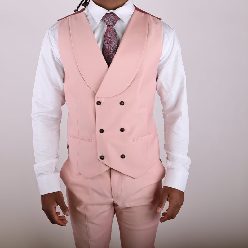Light Pink Avanti Milano Peak Lapel Double Breasted Vest Three Piece Suit