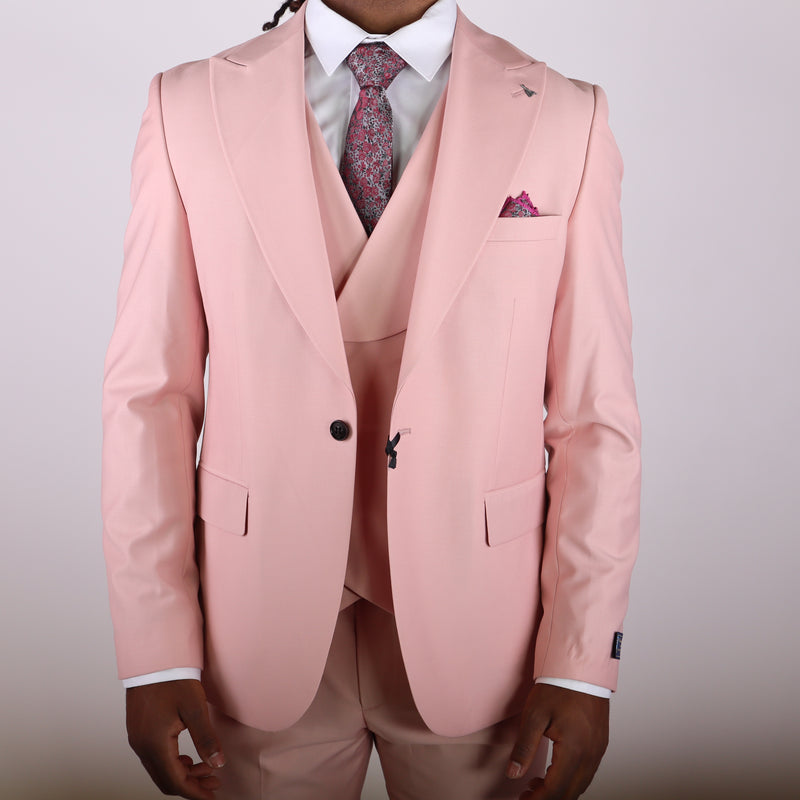 Light Pink Avanti Milano Peak Lapel Double Breasted Vest Three Piece Suit