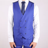 Medium Blue Avanti Milano Peak Lapel Double Breasted Vest Three Piece Suit