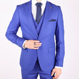 Medium Blue Avanti Milano Peak Lapel Double Breasted Vest Three Piece Suit