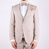 Beige Avanti Milano Patterned Notch Lapel Three Piece Suit