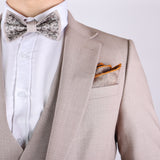 Beige Avanti Milano Patterned Notch Lapel Three Piece Suit