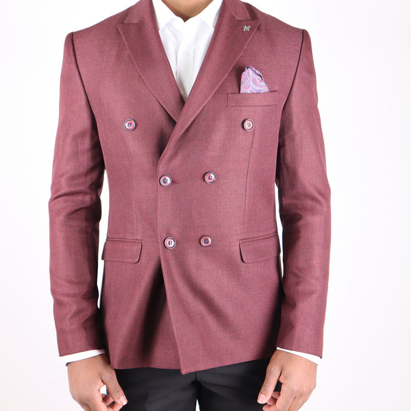 Burgundy Avanti Milano Textured Double Breasted Jacket