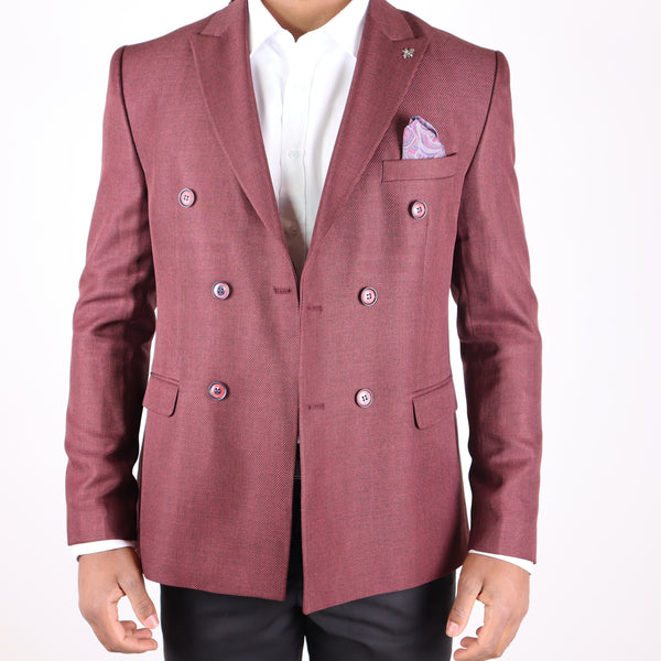 Burgundy Avanti Milano Textured Double Breasted Jacket