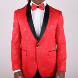 Red Paisley Patterned Avanti Milano Black Shawl Tuxedo Jacket