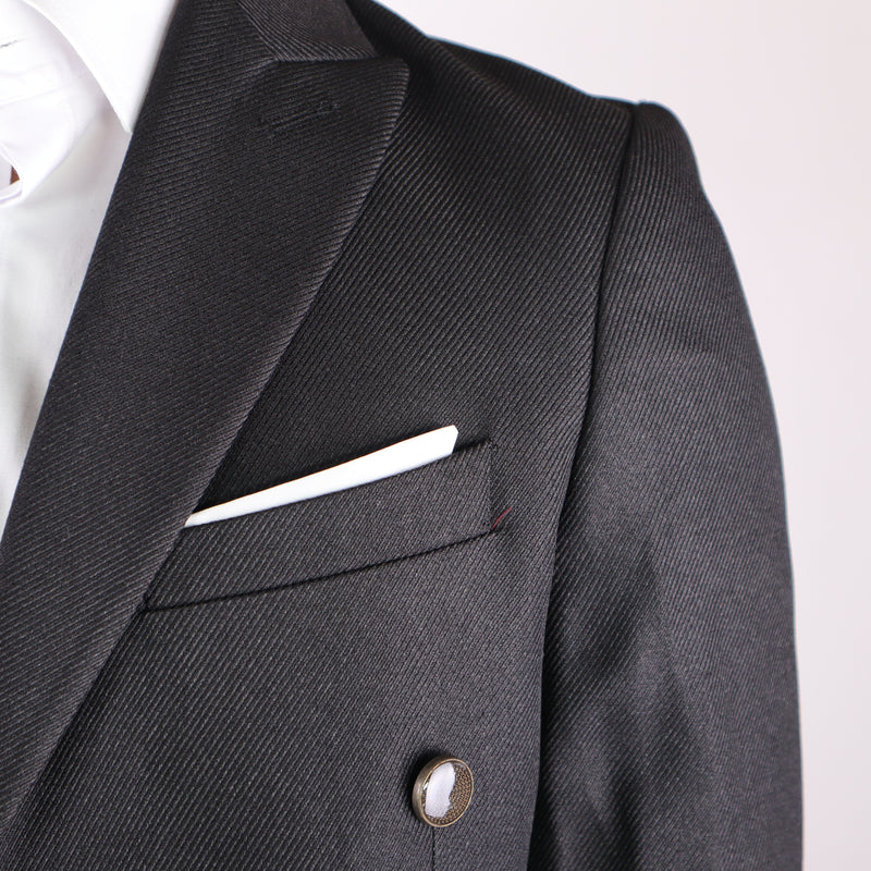 Black Avanti Milano Textured Shinning Double Breasted Jacket