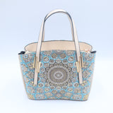 Light Blue/White Avanti Milano Fractal Patterned Double Handled Hand Bag