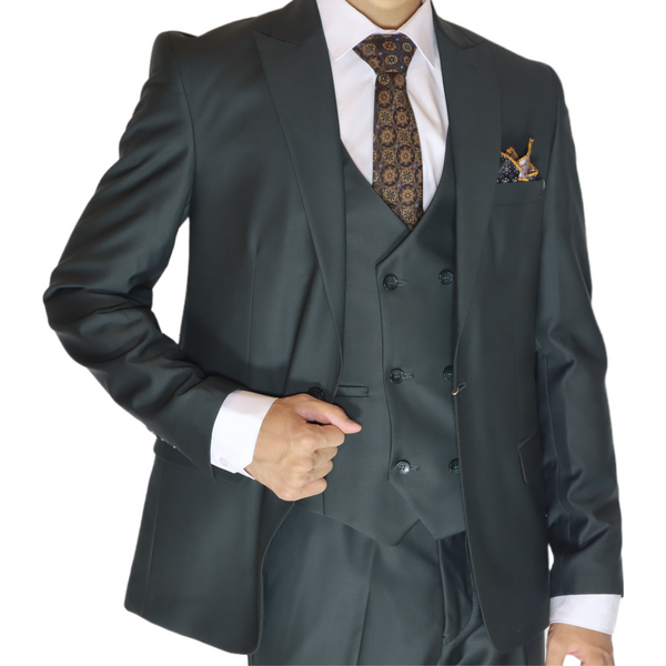 Dark Green Avanti Milano Peak Lapel Three Piece Suit