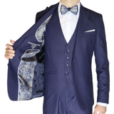 Navy Blue Avanti Milano Patterned Stitch Peak Lapel Three Piece Suit